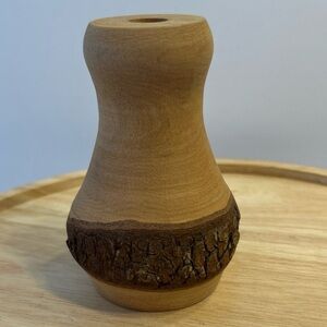 Handmade Live Edge Wood Bud Vase Turned Signed Natural Organic Rustic 5” Tall